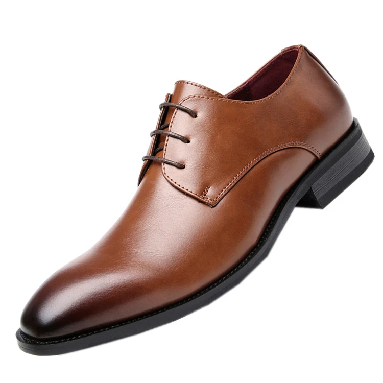 

New simple business leather shoes men's casual dress gentleman men's shoes lace-up color shoes professional wear pointy head