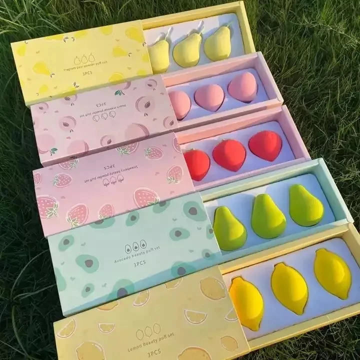 

HCS Good Quality New Sponges Kit 3pcs Fruit Strawberry Pearl Lemon Soft Latex Free Hydrophilic Makeup Sponge Cosmetics