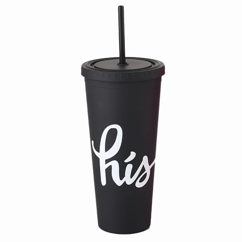 

24oz 700ml Acrylic Tumbler BPA free His Hers Couple design Double Wall plastic drinking water straw tumbler