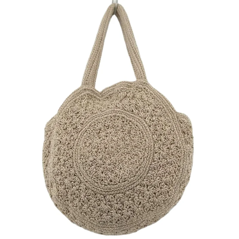 

OEM round handmade summer beach women handbag natural Pure straw bag weave shoulder bag