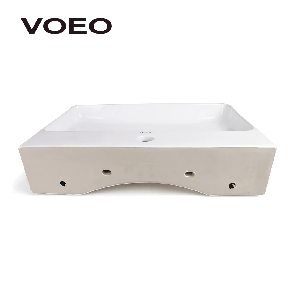 Cheap price Ceramic countertop wash basin white color new design square bathroom basin without basin faucet hole