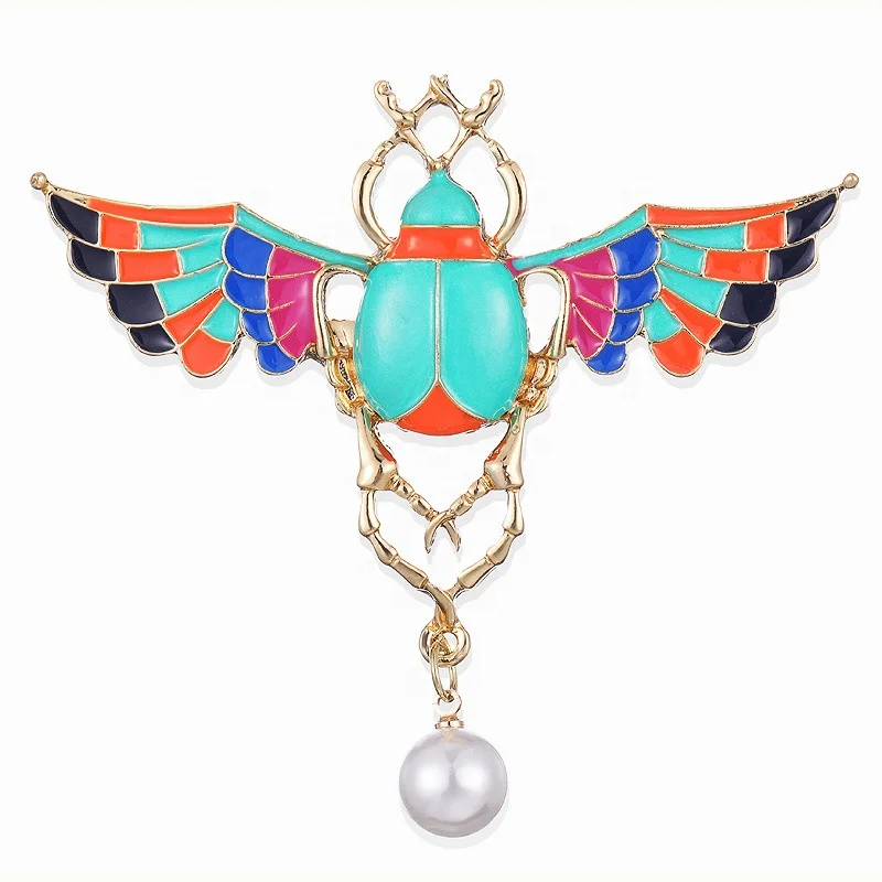 

New metal alloy dripping beetle pearl lady insect collar collar silk scarf buckle men and women brooch