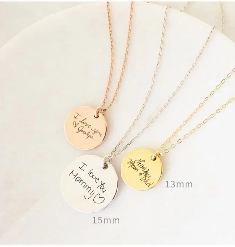 

DIY Customizable 14k Gold Filled Necklace Small Round Pendant Words Symbols Stainless Steel Necklace, Customized color
