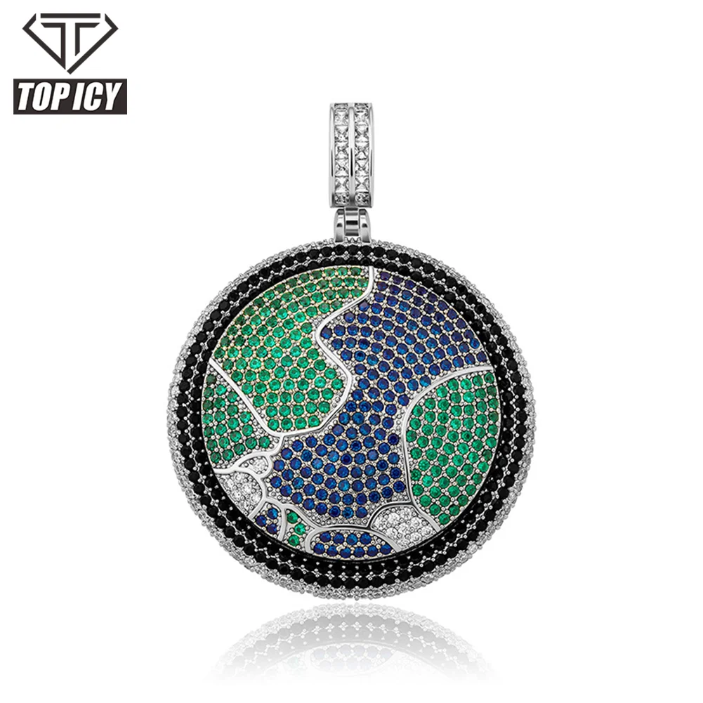 

Iced Out Pendant 18K Gold White Gold plated Green Earth pendants for necklace Cubic Zircon Hip Hop Jewelry for Men Women, Gold, silver