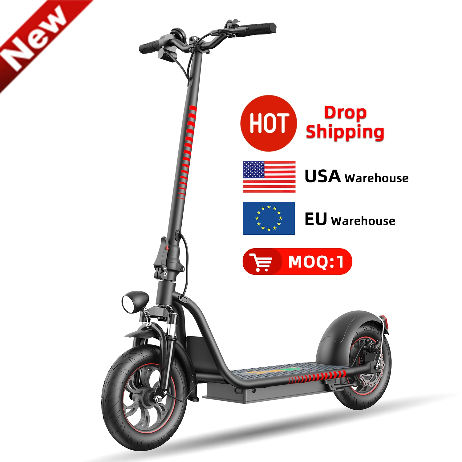 

US warehouse and EU warehouse drop shipping e scooter 12 inch 48V 500W powerful long range electric scooter for adult, Black
