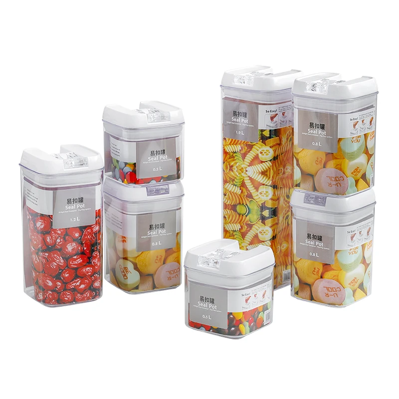 

7 Pieces Set Kitchen Storage Containers BPA Free Keep Food Fresh Plastic Food Spice Jars Canister Sets With Airtight Lid, White