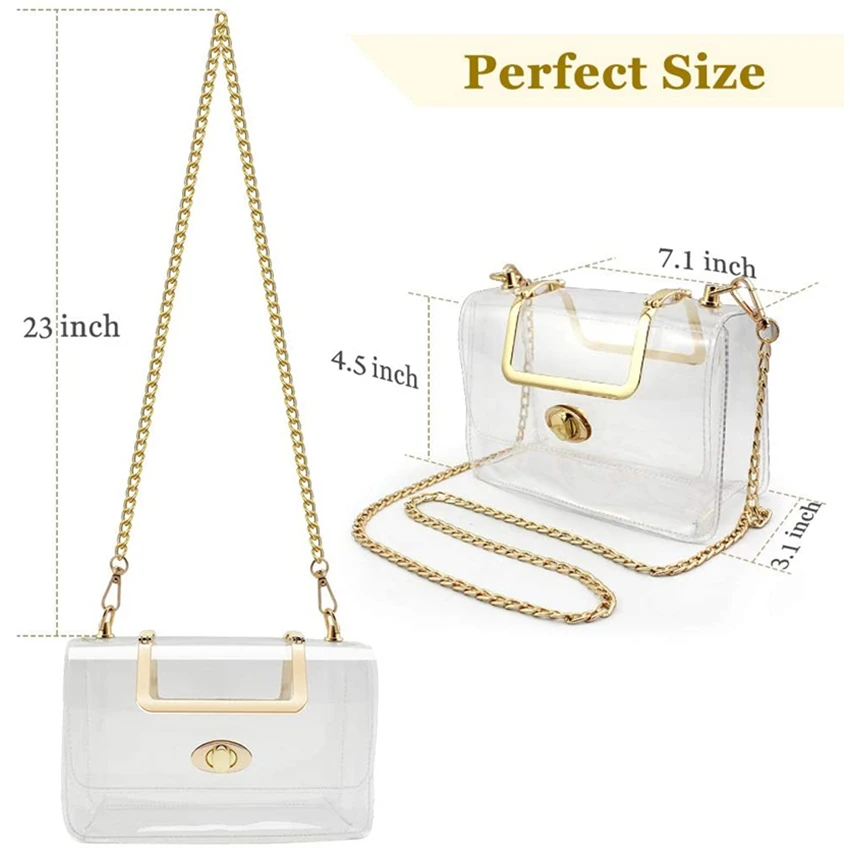 

Clear Bag with Removable Golden Chain Strap, Transparent