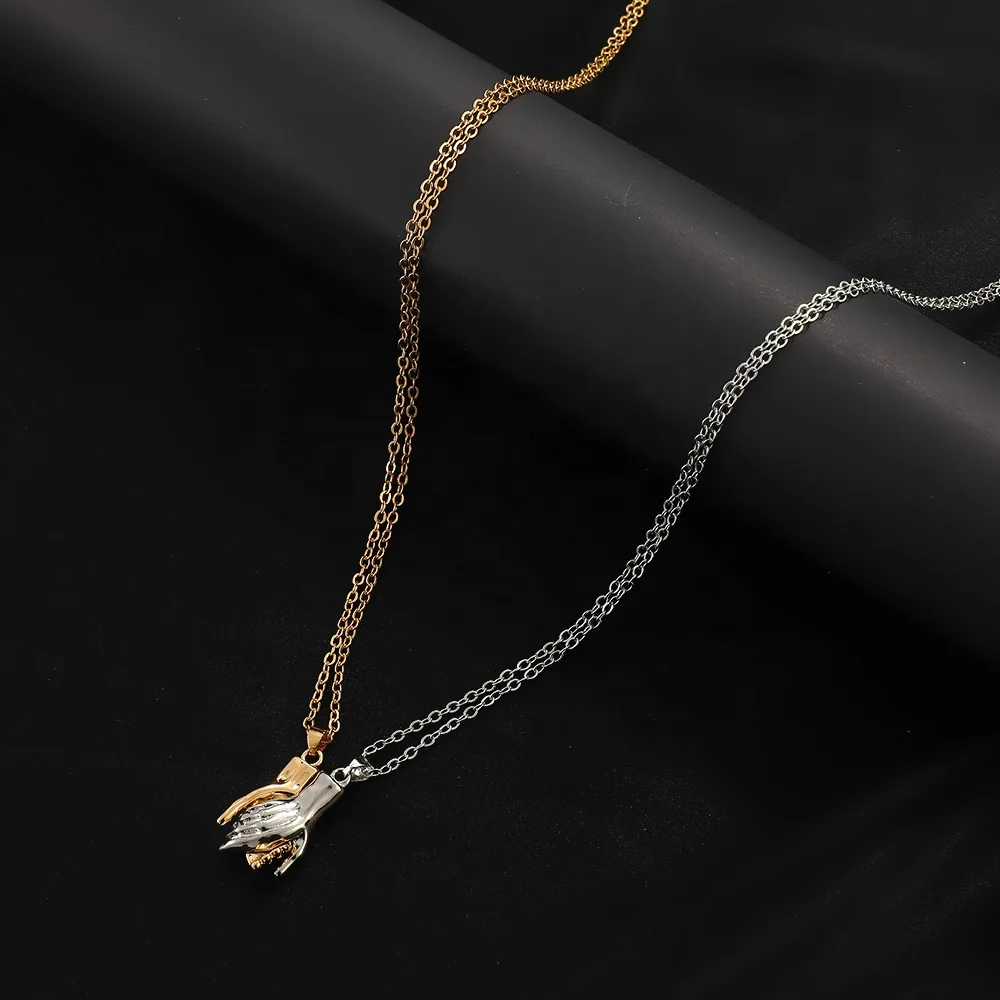 

G.T Collares De Amor Para Pareja Creative Hold Hands Magnetic Couple Necklace Hand In Hand Pendant Couple Chain Love Necklace, Gold, silver, gun silver