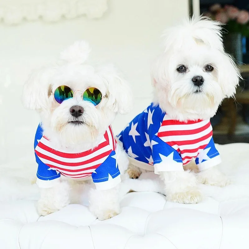 

Spring/Summer Wholesale Blue Red Stripe Pet Cat Dog Tshirt Clothes, Red/blue