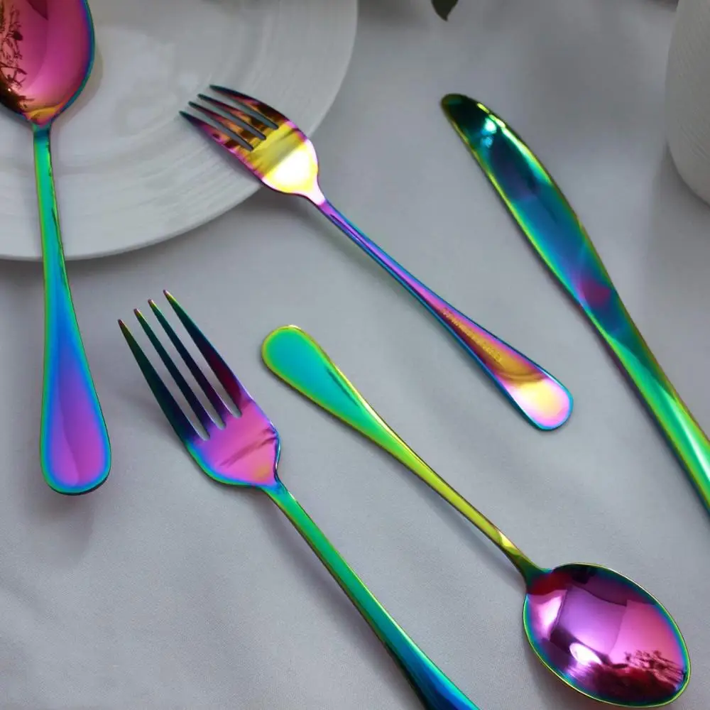 

cutlery set stainless steel thick handle luxury flatware set glossy mirror serving fork spoon silverware, Silver/gold/rose gold/black/rainbow