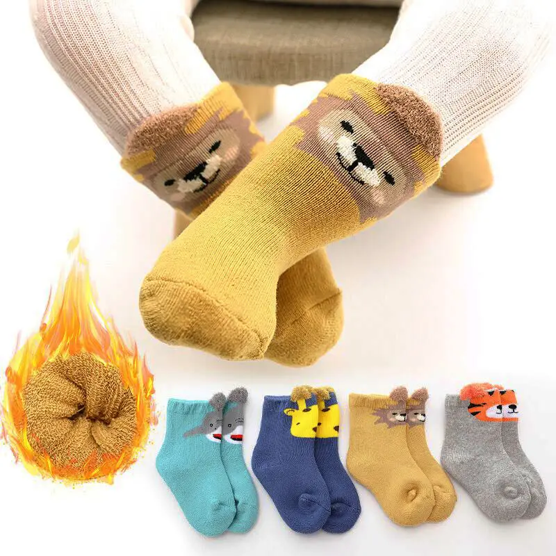 

4 Pairs/baby Socks Autumn and Winter Thick Cotton Newborn Baby Men Women Treasure Children's