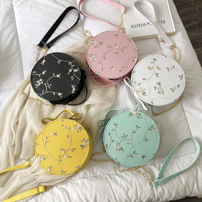 

2022 Small Fresh Flower Chain Shoulder Hot Sale Sweet Lace Round Handbags High Quality PU Leather Women Crossbody Bags for Women, 9 colors