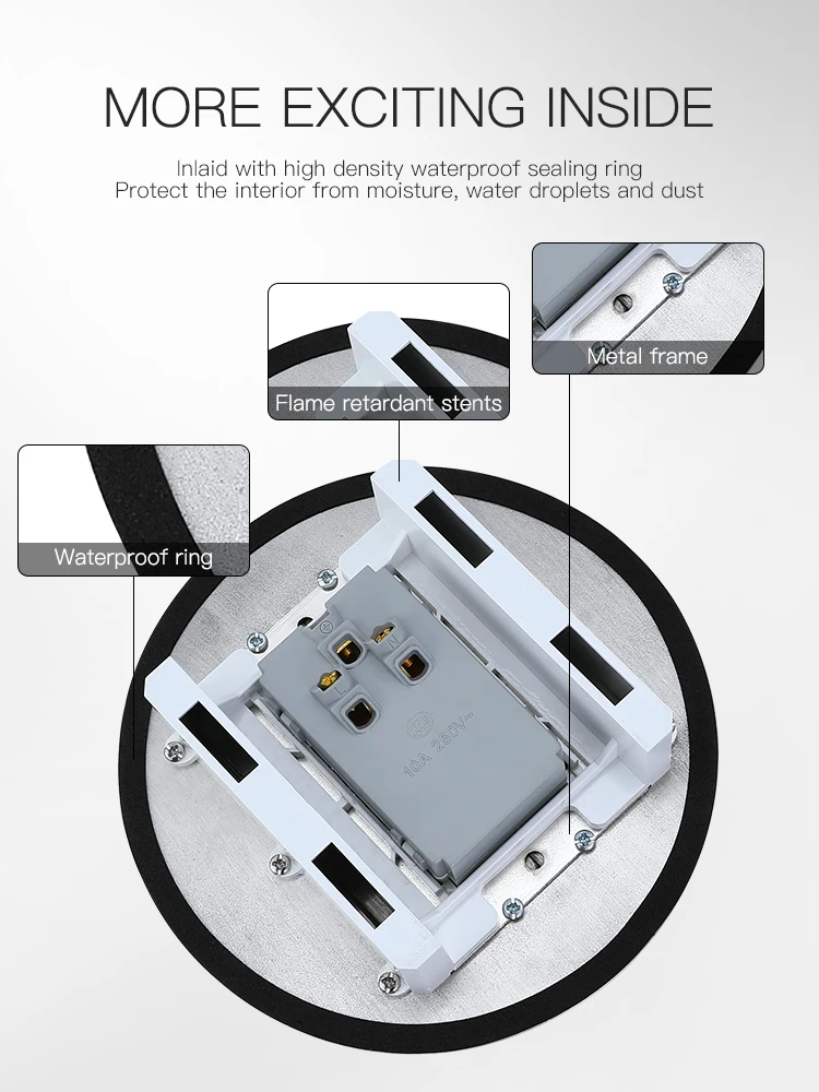 Standard stainless steel multifunctional power round concealed floor socket box