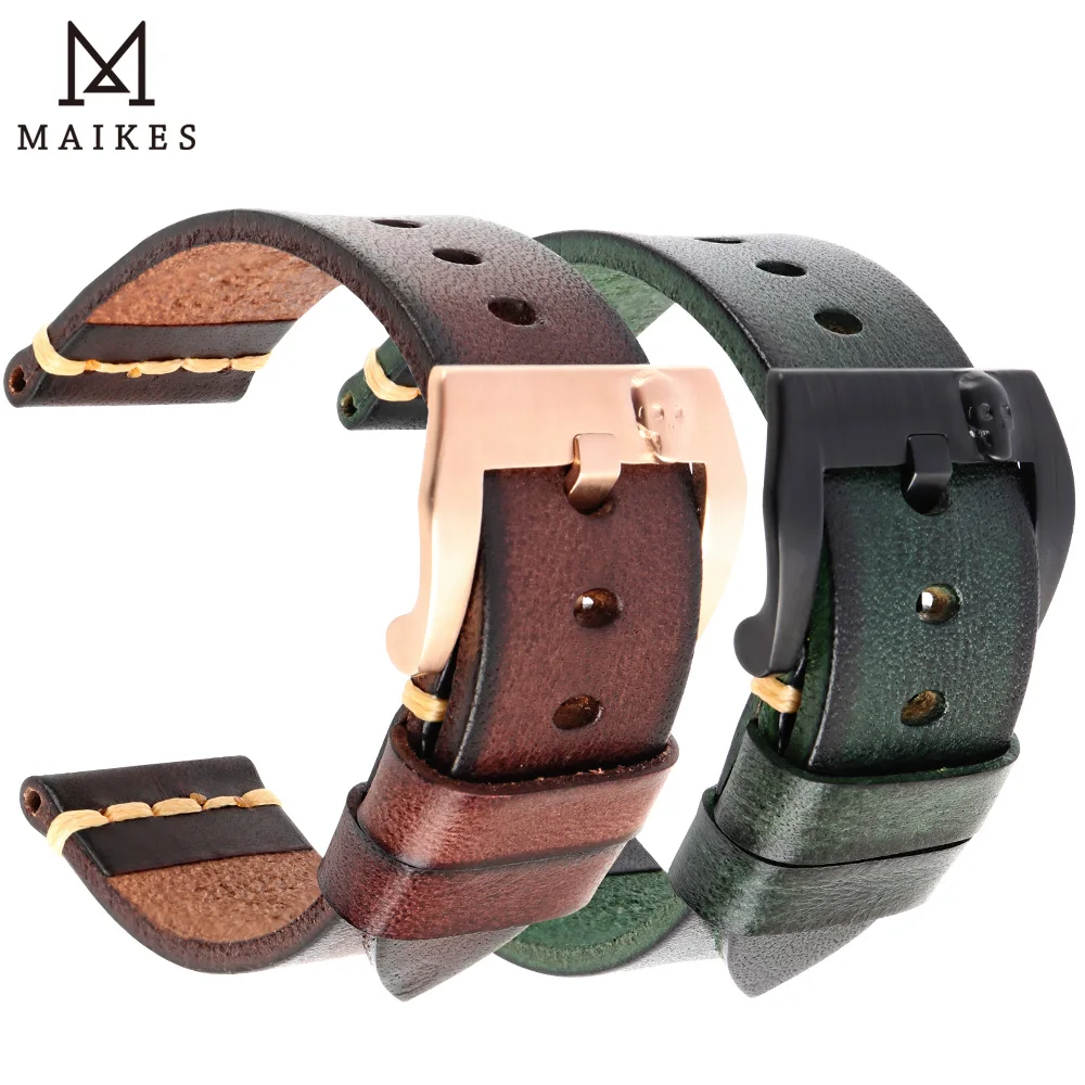 

Maikes Genuine Leather Watch Strap 18mm 19mm 20mm 22mm 24mm Replacement Watchbands Bracelets Men Women Luxury Watch Leather Band