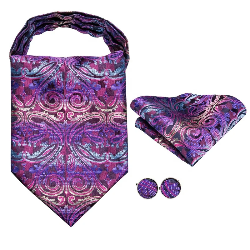 

New Design Fashion Purple Yellow Blue Jacquard Paisley Silk Ascot Gift set for Men