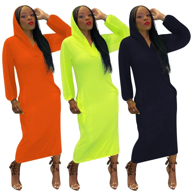 

Ready To Ship Fall Winter Pure Color Temperament Casual Long Sleeve Cut Out Hooded Dresses For Women