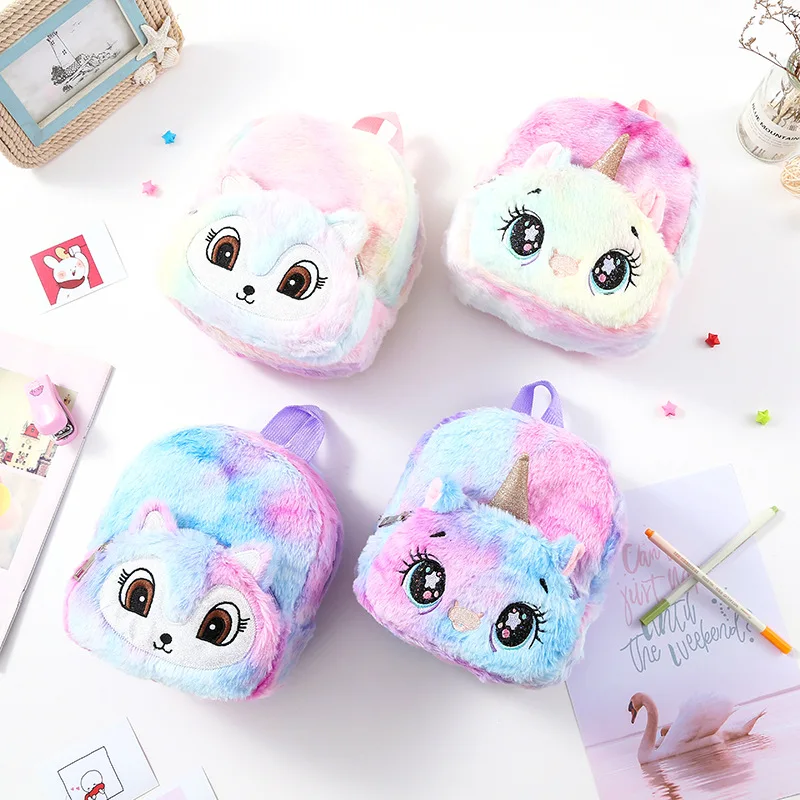 

Hot Sale Cute Cartoon Plush Backpack Unicorn Fox Cute Kids Small Backpack for Girls, Multi color