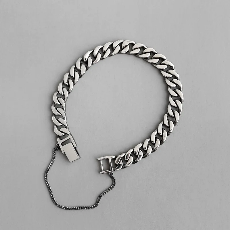 

Fashion vintage 925 sterling silver handmade chain bracelet for men women