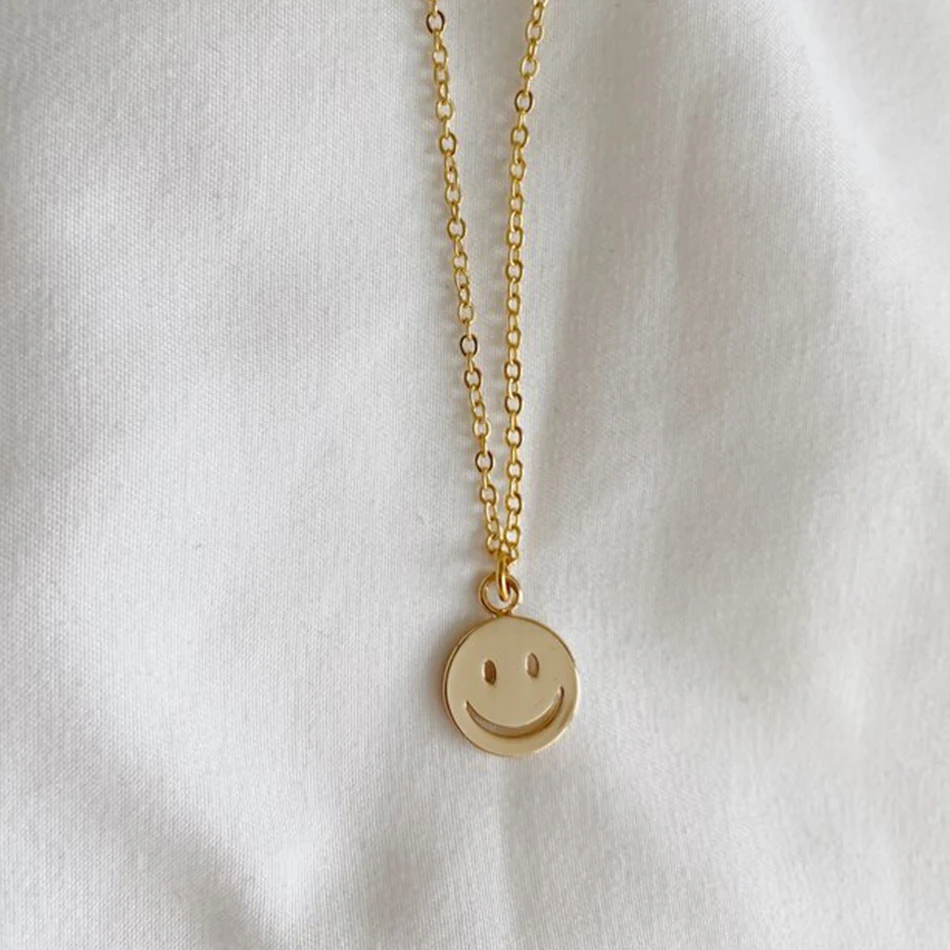 

wholesale gold plated jewelry pendant necklace 925 sterling silver gold disc necklace smiley pendant necklace