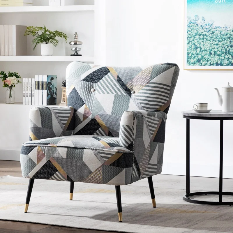 
Modern Nordic Style Waterproof Fabric Armchair with Metal Legs for Living Room 
