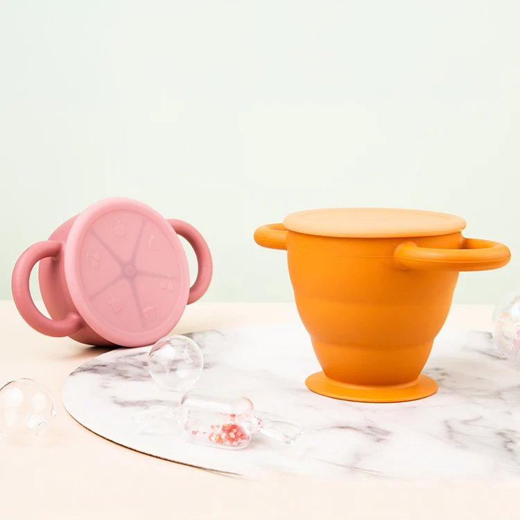 
No Spill Collapsible Toddler Kids Baby Snack Container Silicone Baby Food Storage Cup with Cover 