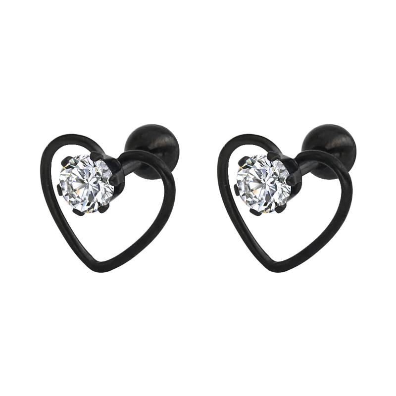

Fashion titanium steel heart-shaped earrings stainless steel fine needle love heart-shaped zircon earrings female jewelry, Picture