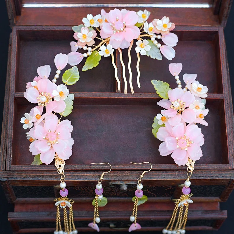 

Ancient style Hanfu accessories hair clip with tassel flower hair comb