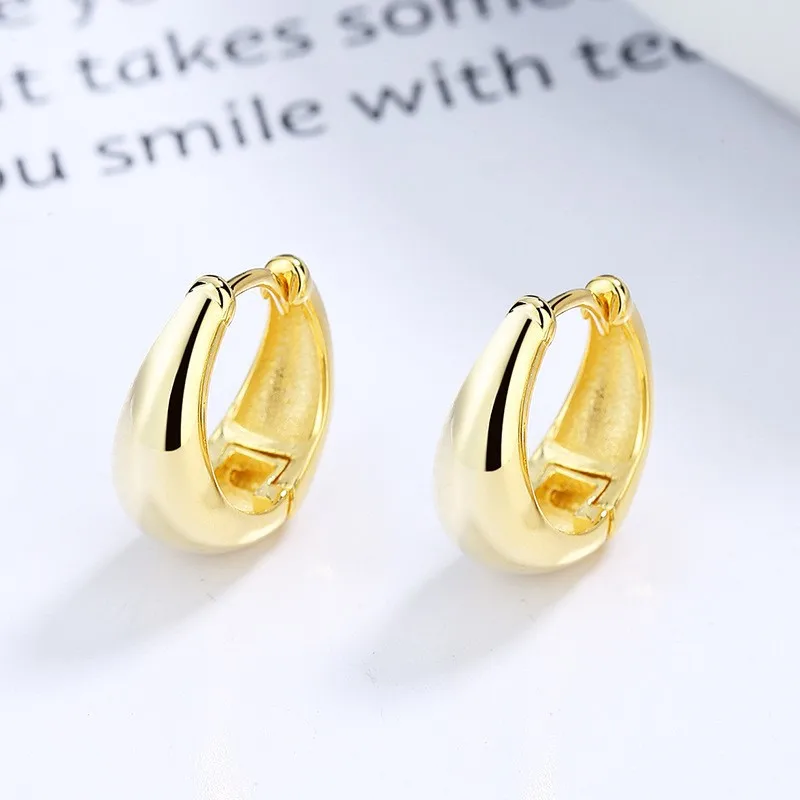 Fashion Jewelry Earrings 925 Sterling Silver U Shape Chunky Earring Water Drop Gold Plated Huggie Hoop Earrings for Women