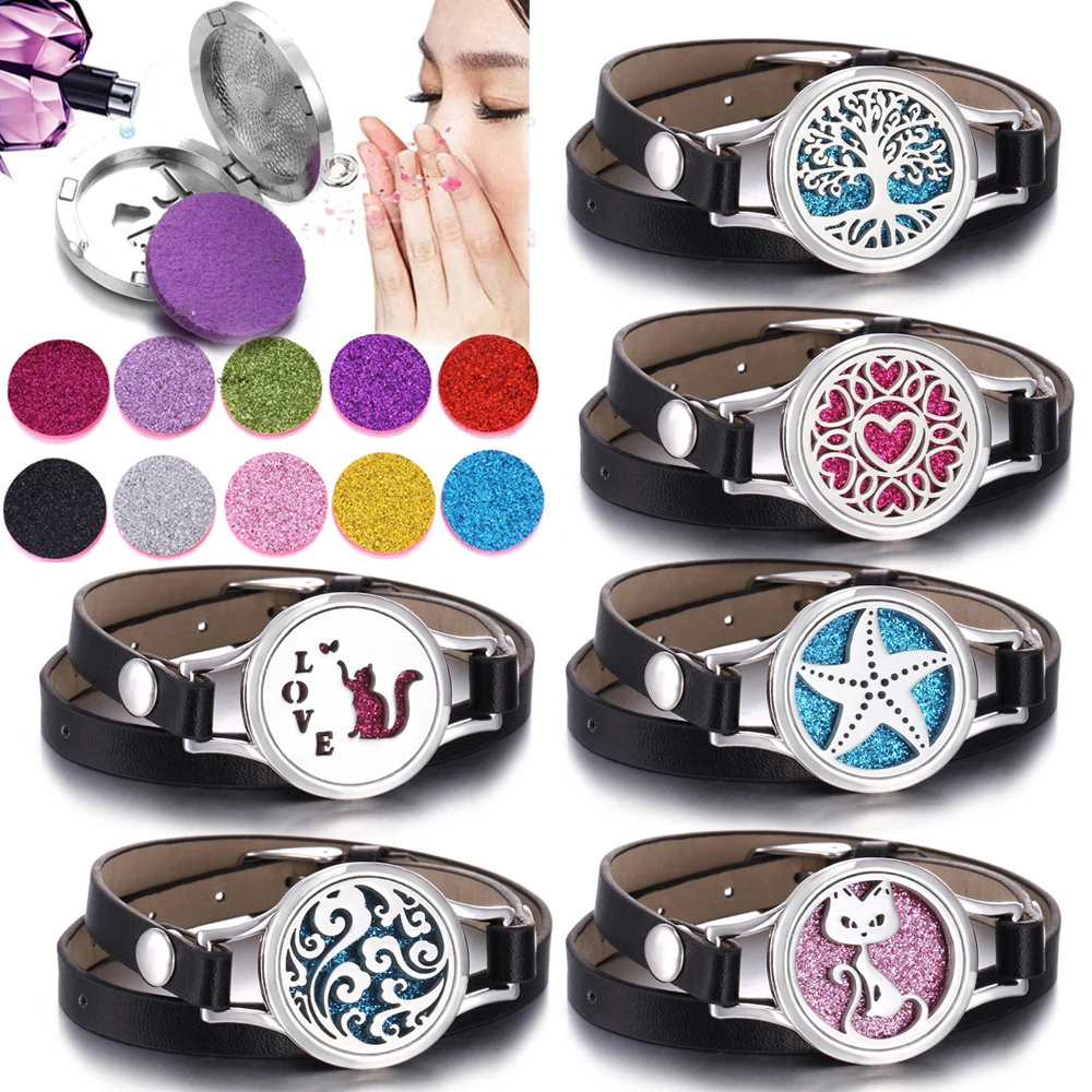 

Jewelry Multilayer Twined Perfume Diffuser Oil Locket Aromatherapy Watch Leather Bracelet