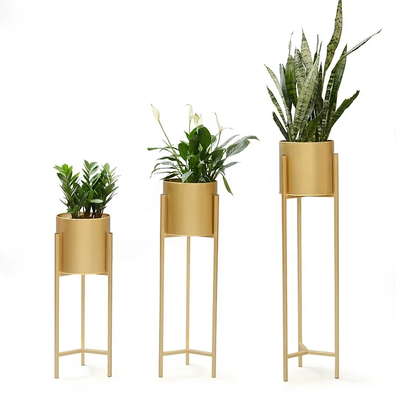 

Mid-Century Metal Electroplate Golden Modern Display Indoor and Outdoor Flower Plant Stand Flower Pots Planter Stand, Customized color