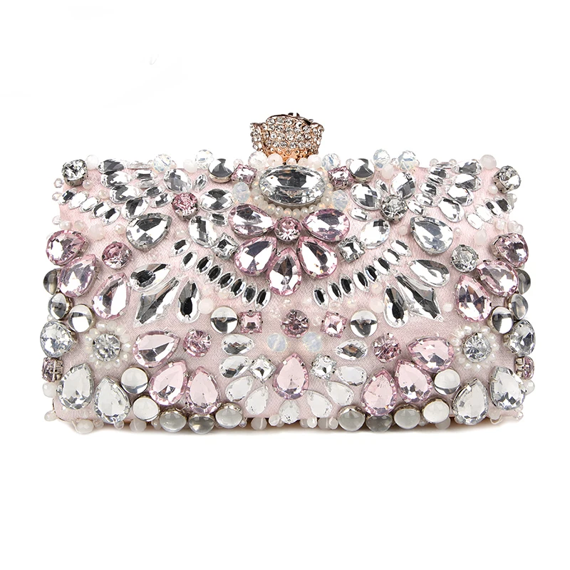 

Rhinestone Evening Bags Diamond Clutch Pearls Beaded Day Clutch Purses and Handbags Wedding Party Shoulder Bag, Pink