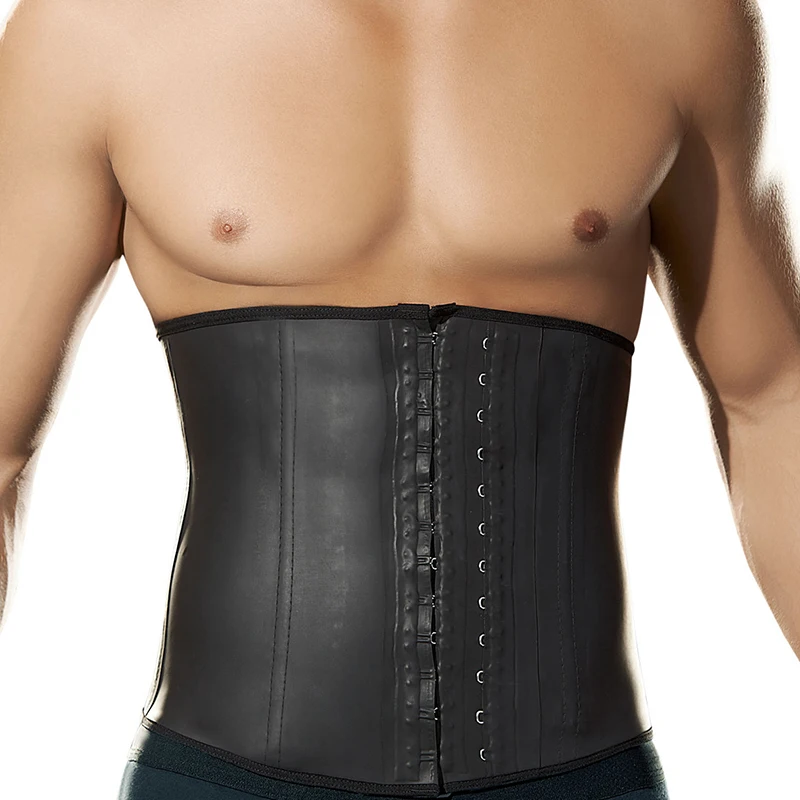 

mens black steel boned waist trimmer custom logo private label latex waist trainer for men