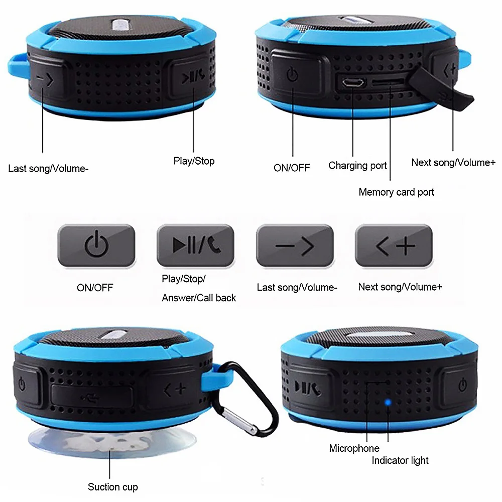 Bluetooth Speaker 3.0 Waterproof Portable Outdoor Wireless Mini Loudspeakers Speakers with Suction Cup for iphone Samsung C6 - ANKUX.COM
