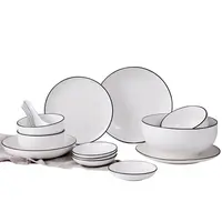 

Nordic 4 person 8 people Simple Plate White Black Line Ceramic Dinnerware Set Porcelain Tableware Set Restaurant