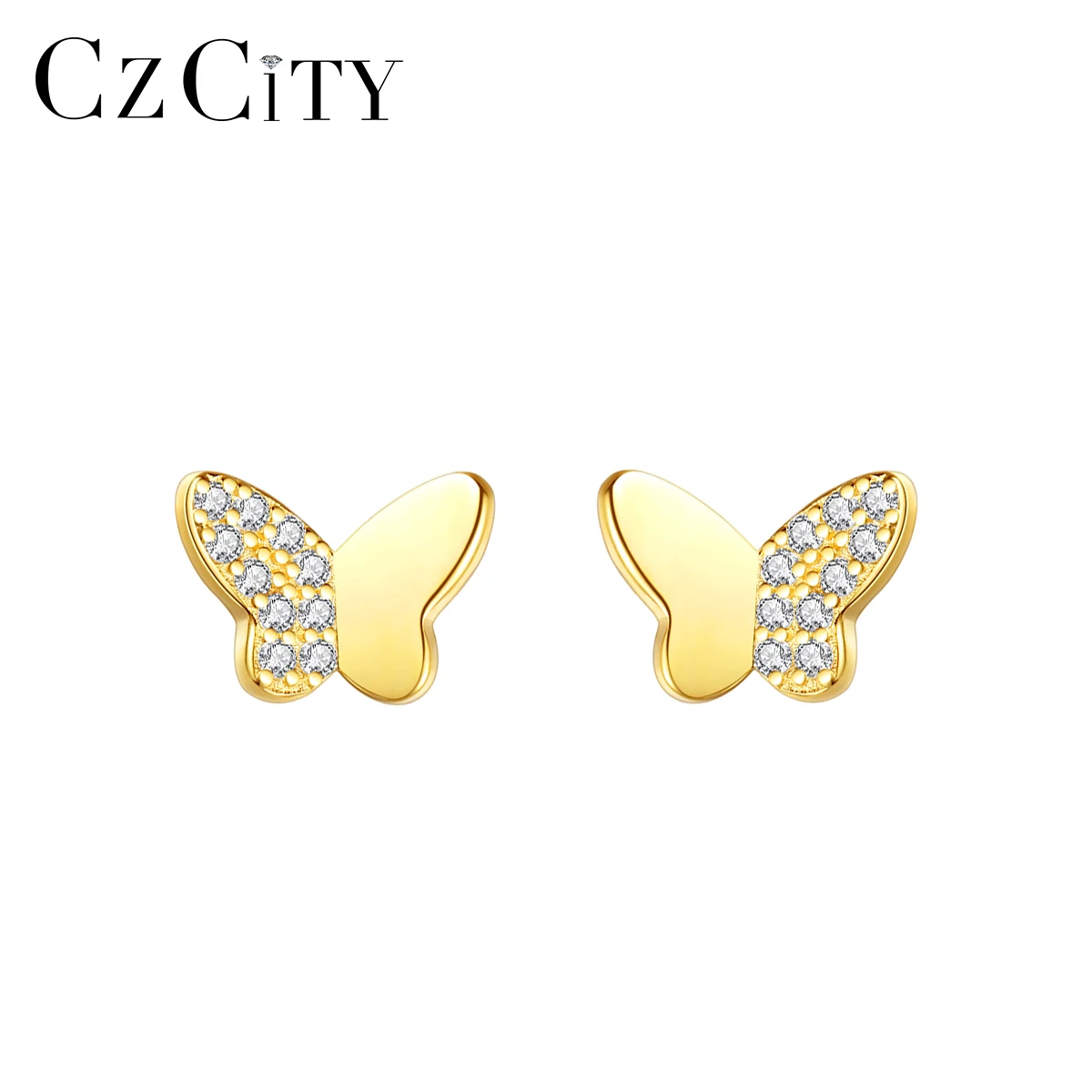 

CZCITY Small Earring Charm Jewelry Minimal Gold Stud Sterling Silver 925 Fashion Earing Butterfly