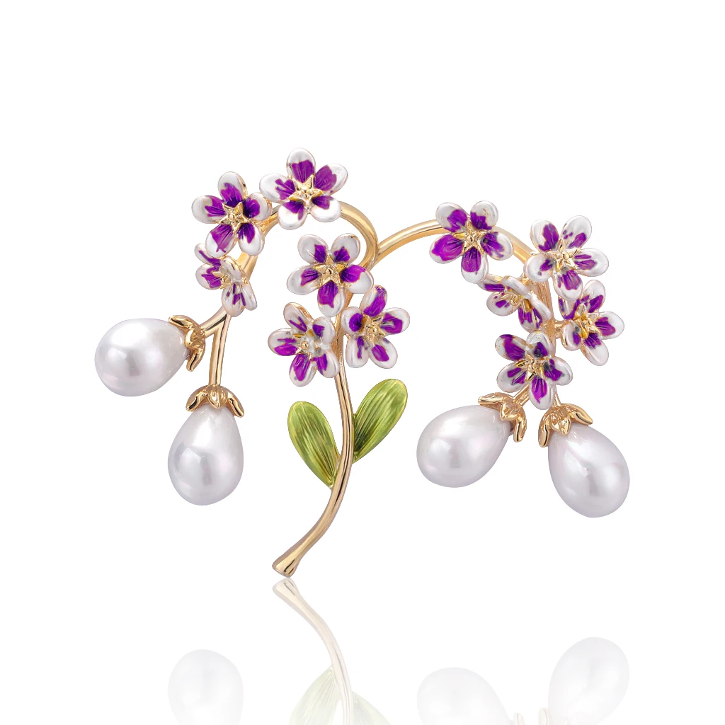 

Fashion Vintage Plum Blossom Brooch Imitation Pearl Hanging Bead Beautiful Flower Brooches for Women Enamel Pins Jewelry