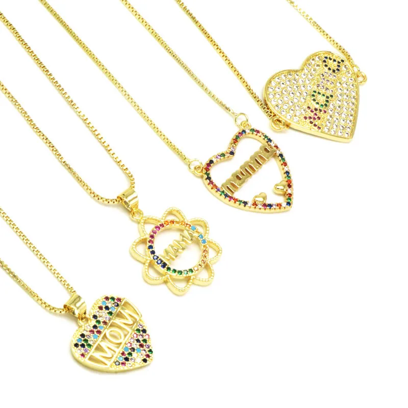 

Mom heart letter shape brass zircon pendant neckalce, As pic