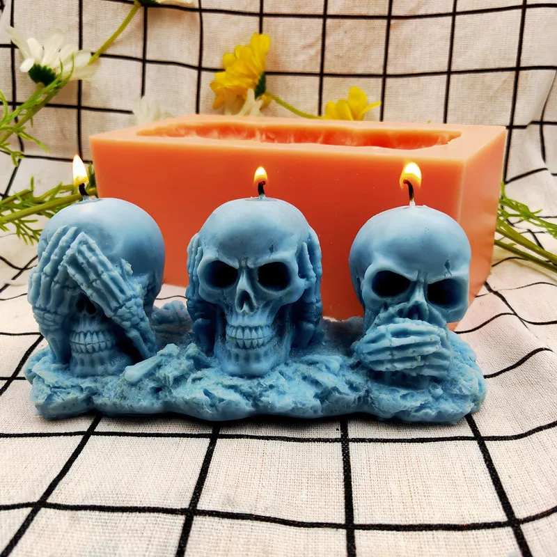 

3D epoxy resin creative 3 skull skeleton candles mold DIY making resin crafts home decoration silicone molds, Random