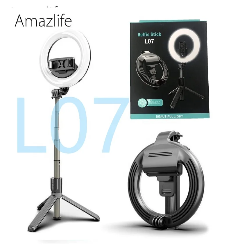 

Amazlife L07 Foldable Rechargeable Small Mobile Cell Phone Tiktok Stand 6 inch LED Selfie Circle Ring Light with Tripod