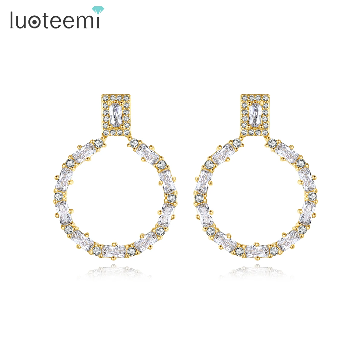 

LUOTEEMI Cubic Zirconia Big Circle Cute Stud Party Earrings Clear CZ Round Women Earring Fashion