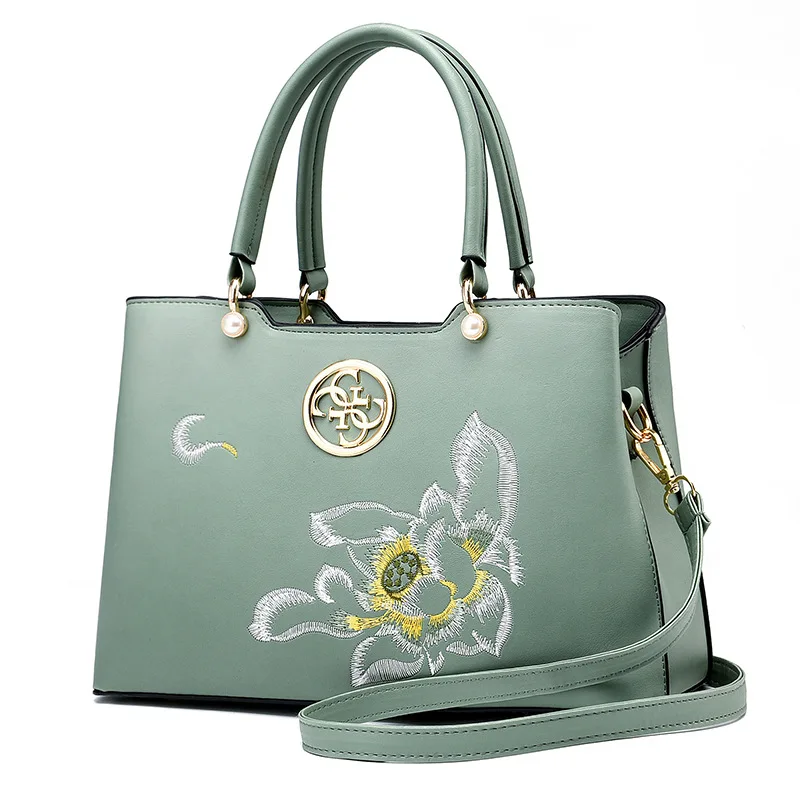 

2021 Customized Flamingo Embroidery Fashion Handbags for Women Leather Large Mother's Day Shoulder Handbag Bags, Yellow black beige white yellow red