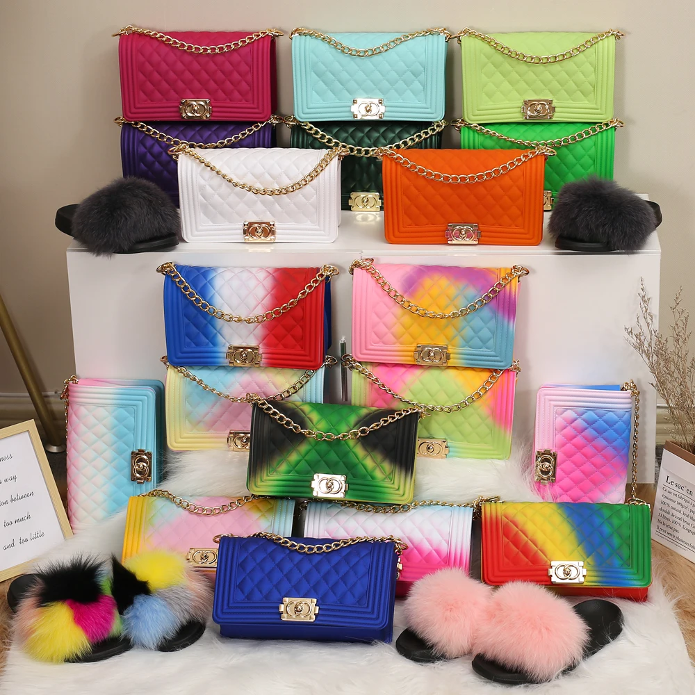 

Luxury rainbow colorful pvc bag ladies shoulder bags women handbags jelly purse luxury handbags for women purses