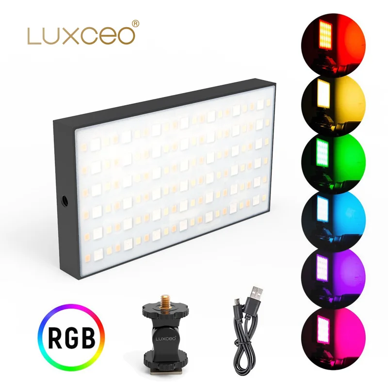 NEW Product LUXCEO P03 Rechargeable Lightweight Aluminum High CRI 95+ 2500K to 6000K RGB Full Color LED Panel Photo Video Light