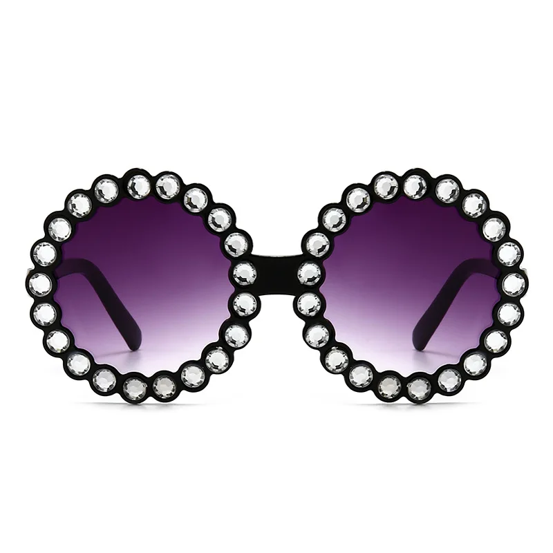 

Custom cute kids sunglasses round retro mixed rhinestone fashion luxury kids sunglasses, 8 colors
