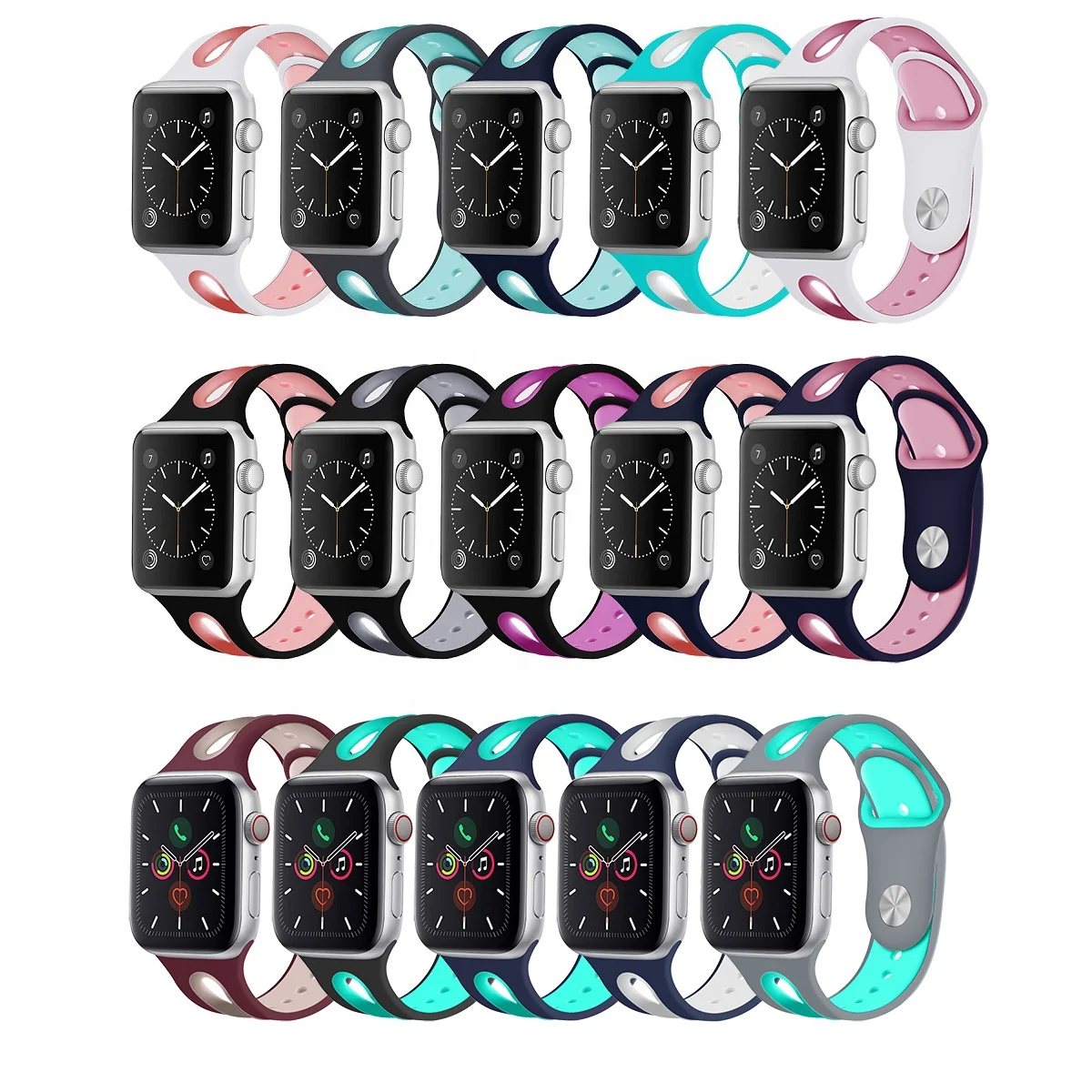 

New Two Color Watch Bands for Apple SmartWatch 38mm 42mm Strap with Meal Reverse Buckle Rubber for iWatch Band