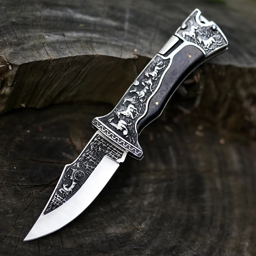 army tactical camping folding classic curved blade cutter hand