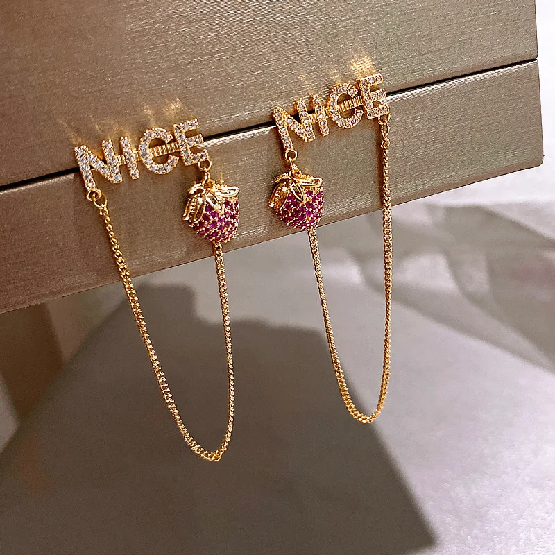

new statement red strawberry litter nice trendy luxury crystal drop earring