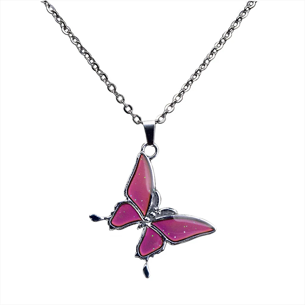 

Hot Selling Temperature Magic Change Color Butterfly Necklace Stainless Steel Colorful Pendant Discolor Necklaces For Women