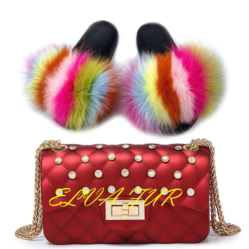 

2020 ELVA FUR In stock fashion soft fluffy fur slides slipper flip flops beach women fur sandals, Colours