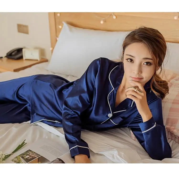 
8012 Women Ladies Sexy Satin Silk Pajamas Sets Long Sleeve Tops Pants Sleepwear Nightwear Pyjama 